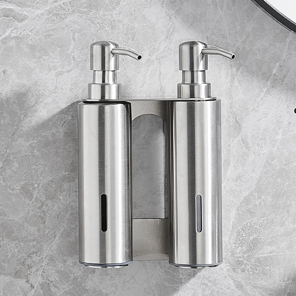 Double Soap Dispenser Refillable Wall Mounted Hotel Bathroom Hand Stainless Steel 304 Shampoo Dispensers