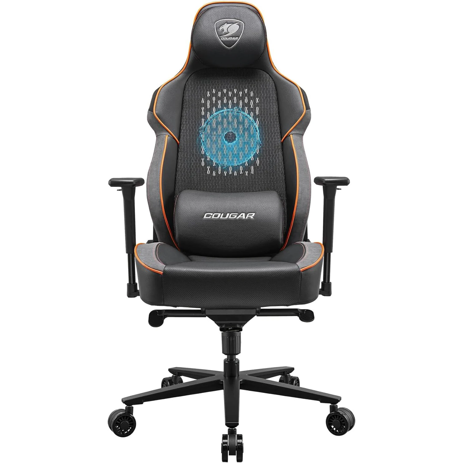 Cougar NXSYS AERO Orange Innovative Elastomeric RGB Fan Gaming Chair Mesh Magnetic head cushion and lumbar pillow