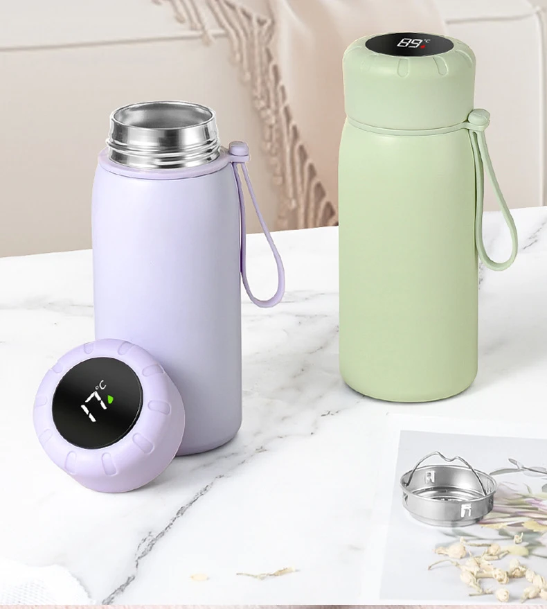 Beauchy 2025 Smart Water Bottles Student School 400Ml Stainless Steel Water Bottle With LED Display Lid