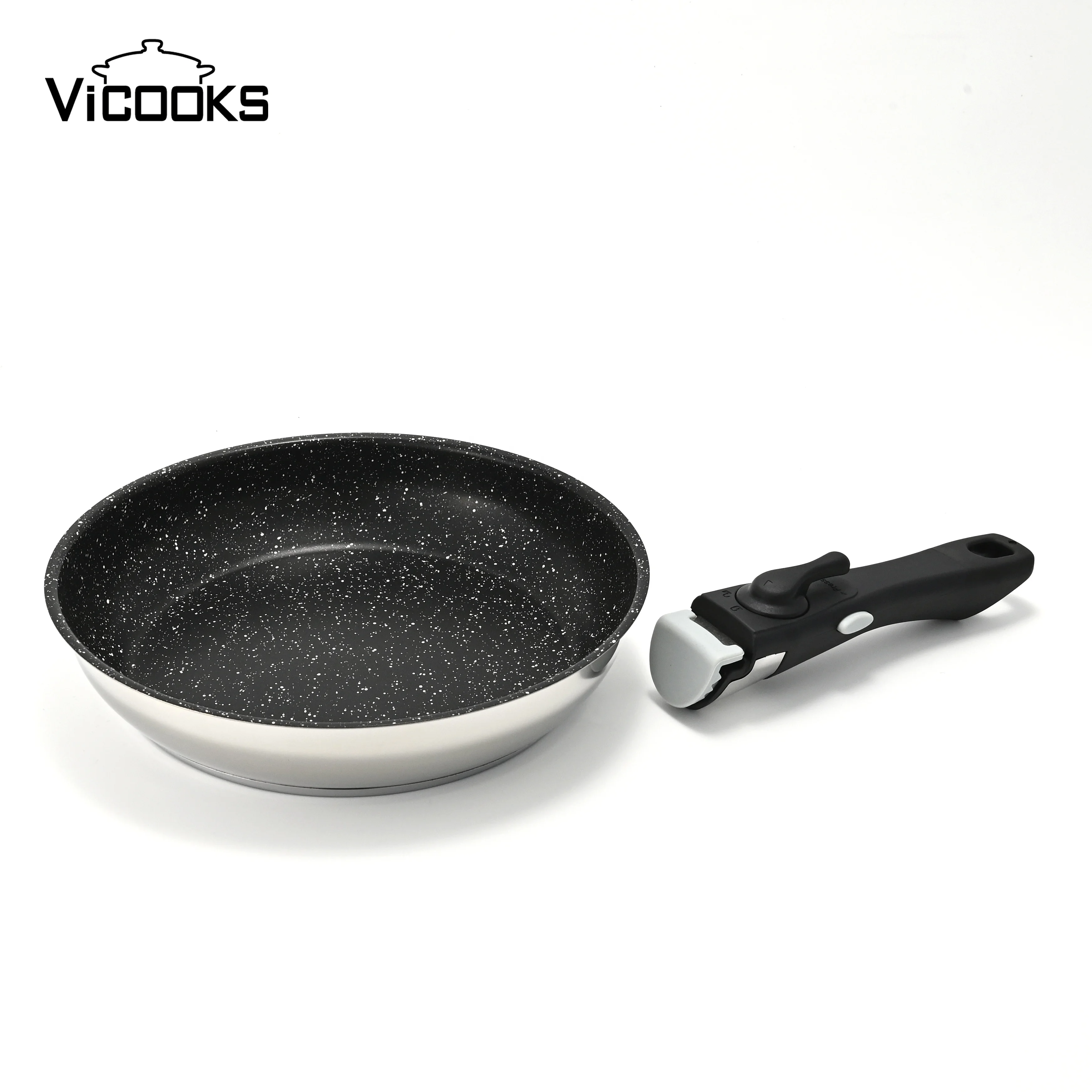 marble stone non-stick cooking pans cast bottom induction double sided stainless steel wok frying pan and pot set