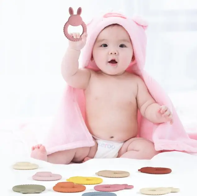 Custom newborn baby design Food grade infant teething chewing silicone bunny animal teether baby toy