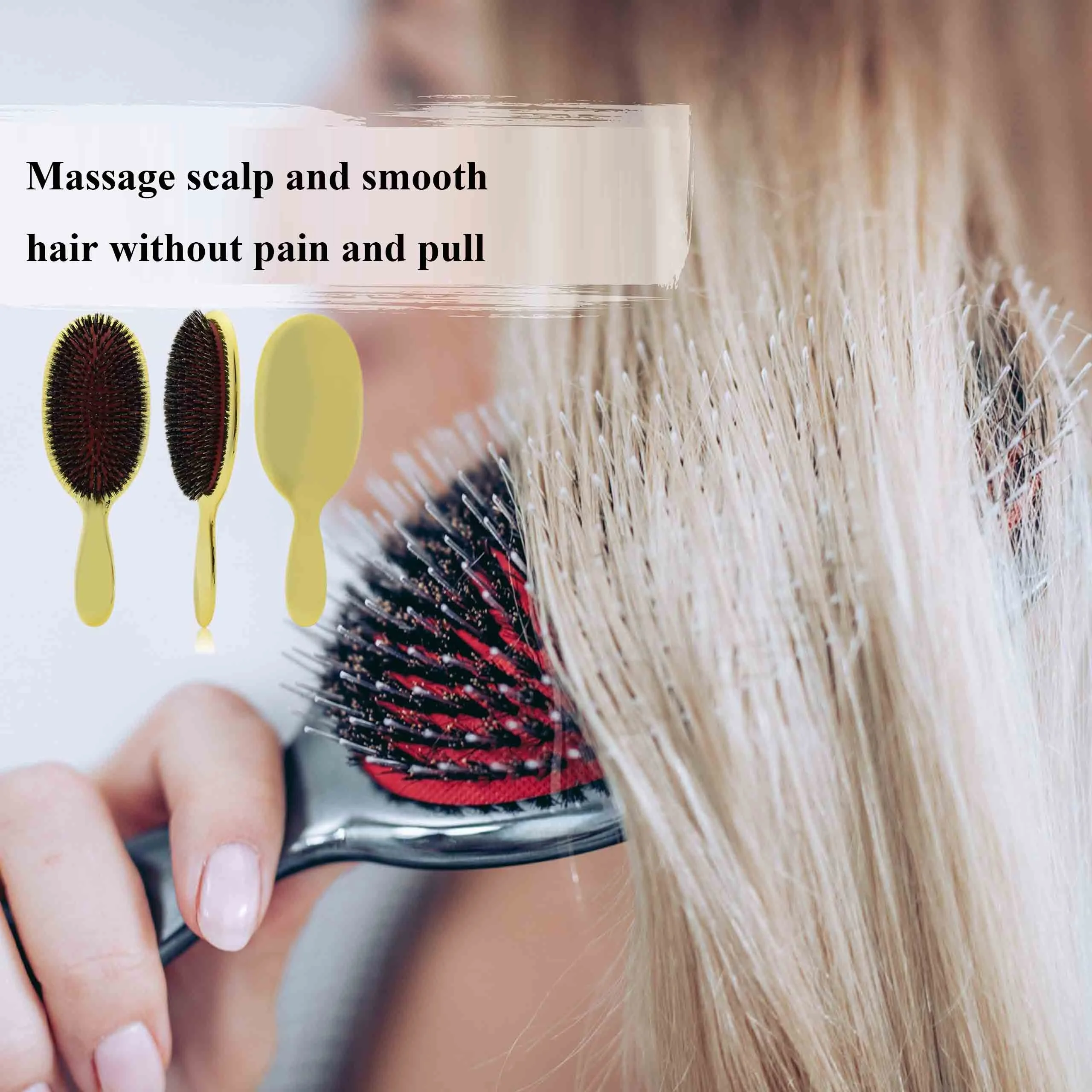 HEYAMO Private Label Hard Medium Hair Brush Pig Boar Bristle Brush Hairbrush Detangling Wig Hair Extensions Cushion Paddle Brush