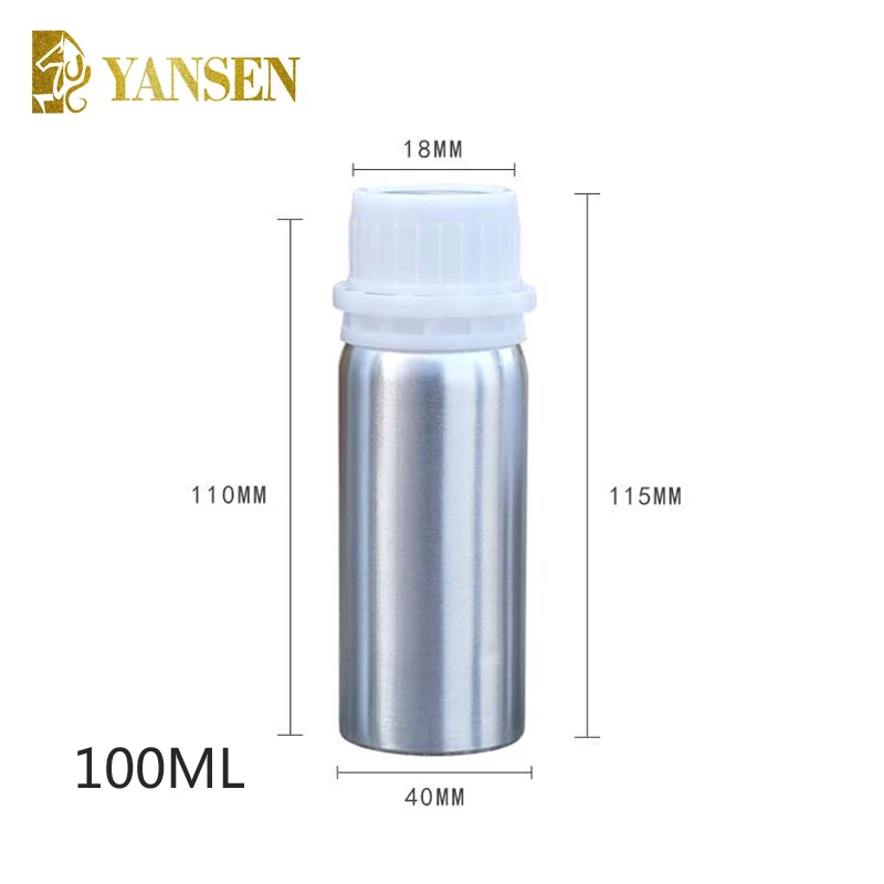 100ml shiny silver Aluminum Bottle for essential oils, flavors, solvents and related products with PP tamper evident screw cap