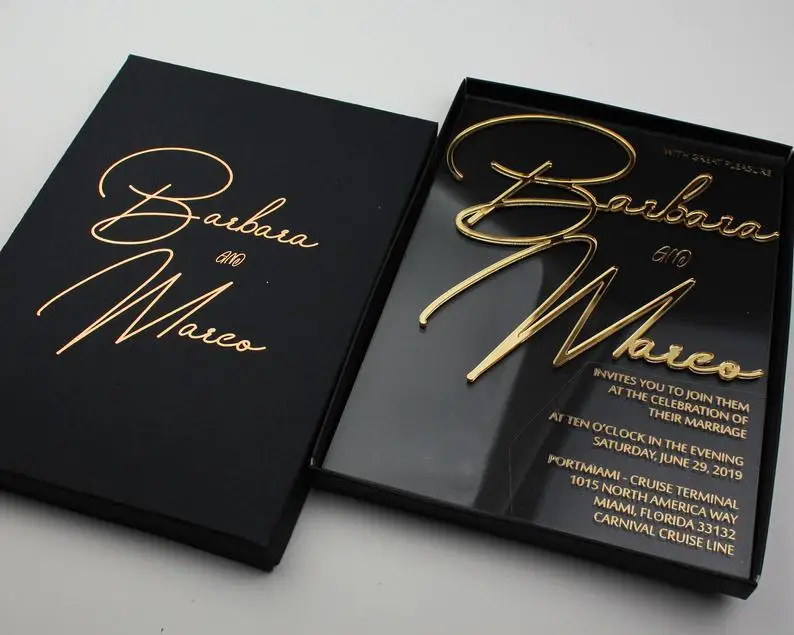  Clear Acrylic Wedding Card Custom Die Cut Name Invitations Design with