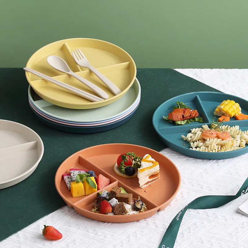 Hot sale fruit plate set 10 inch wheat straw restaurant plates sets dinnerware for camping