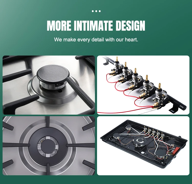 Tempered glass 75 cm width 3 gas burner built in hob with heavy enamel support