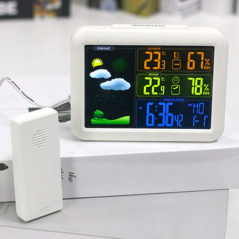 KH-CL157 Barometer Alarm Clock Home Forecast Color Digital Automatic Wireless Weather Station with Outdoor Sensor