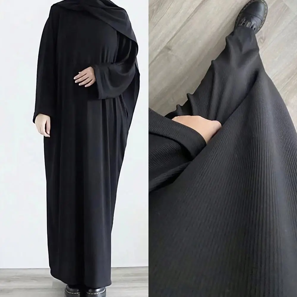 Dubai 2024 Plus Size Modest Eid Ramadan Knitted Turkey Maxi Dress Muslim Fall Winter Ribbed Ladies White Abaya Islamic Clothing