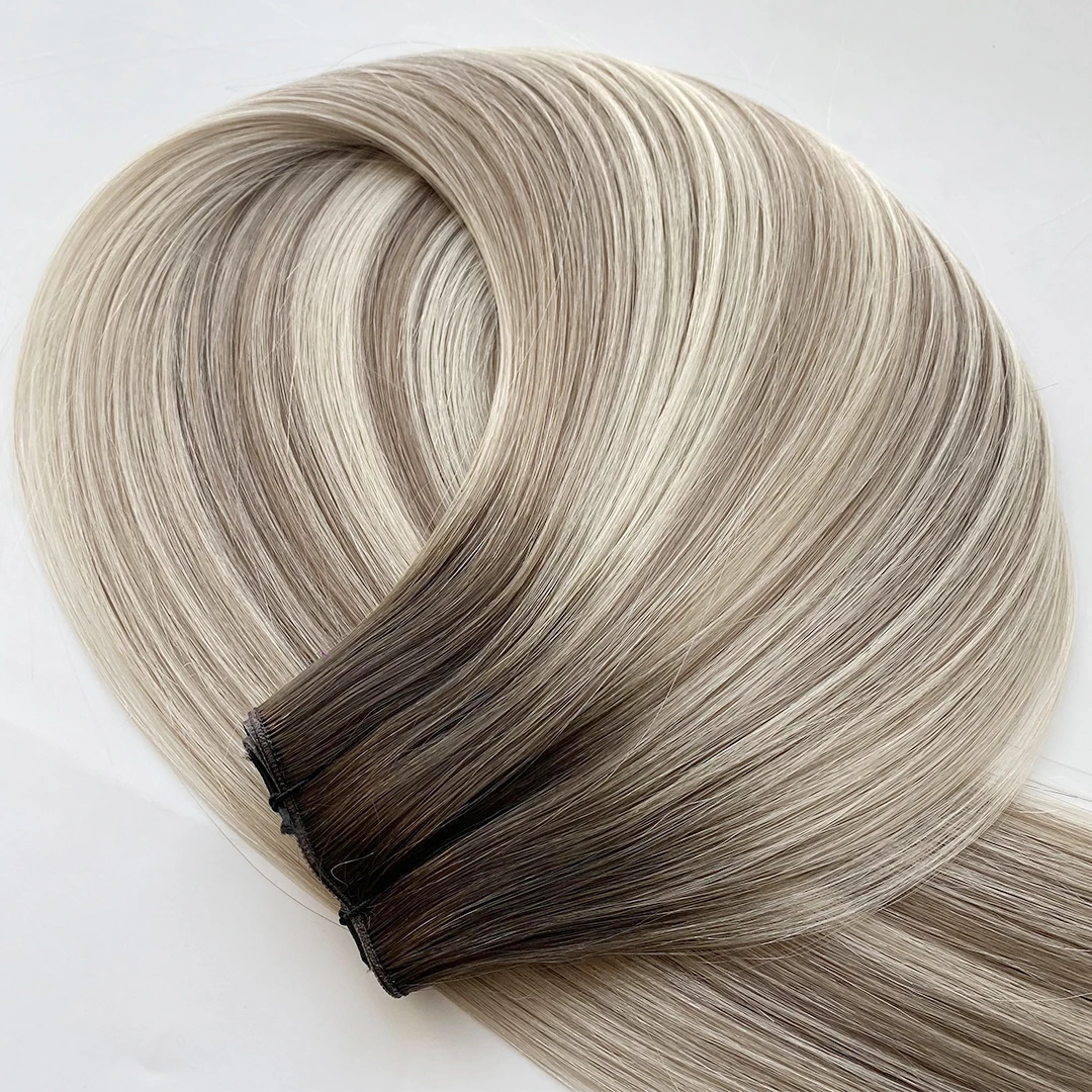 Double Drawn Genius Weft Hair Extensions Raw Virgin No Return Human Hair Invisible Genius Weft Hair Silky Straight Wave