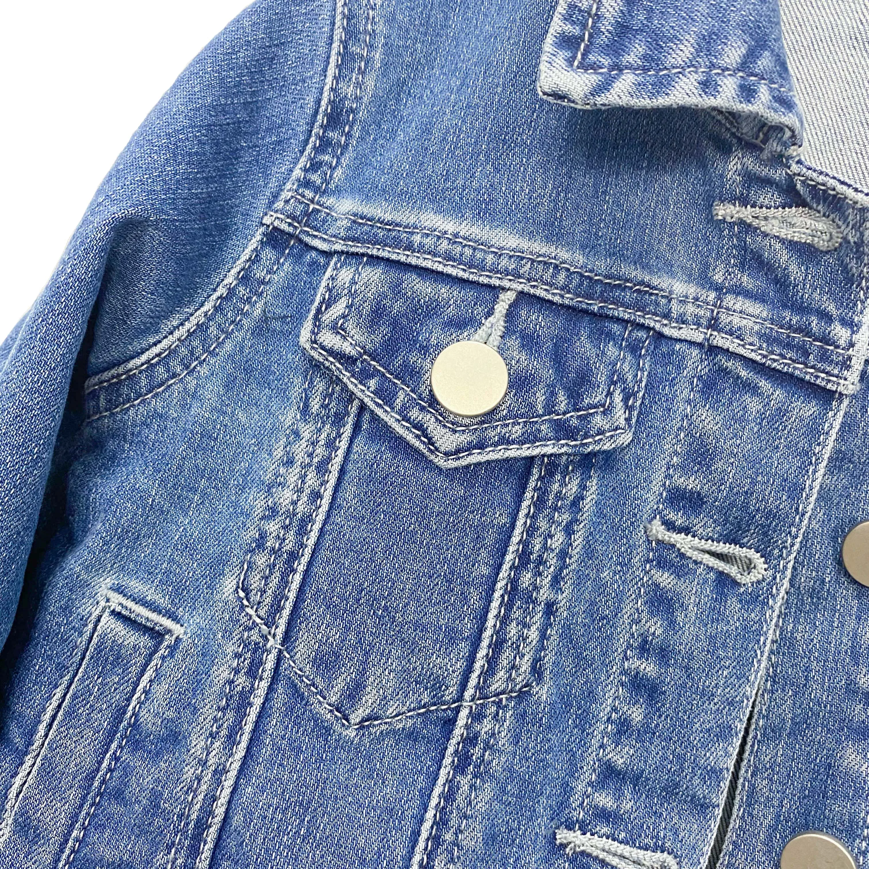 Blue Team Factory Custom High Quality Spring Jeans Pink Girl Blue Child Clothing Kid Denim Jacket Short Jeans Jacket