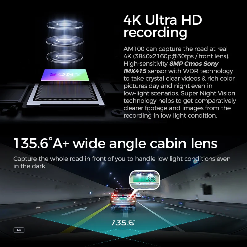 LINGDU AM100-3CH 4K 3CH Car Dash Cam 1080P Dashcam Camera 4K Auto Video Recorder Car Black Box