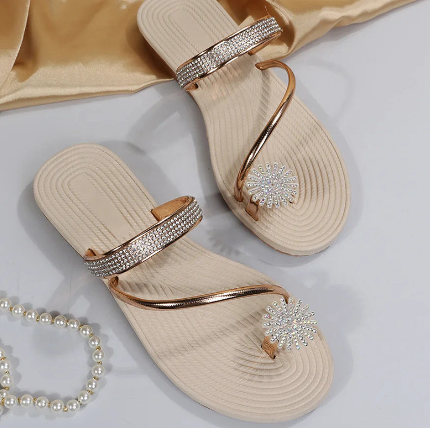 Stnm New Bling Sliver Rhinestone Women Slippers Flip-flops Ladies Summer Beach Slide Slippers Sandals Female Girls Flat Slippers