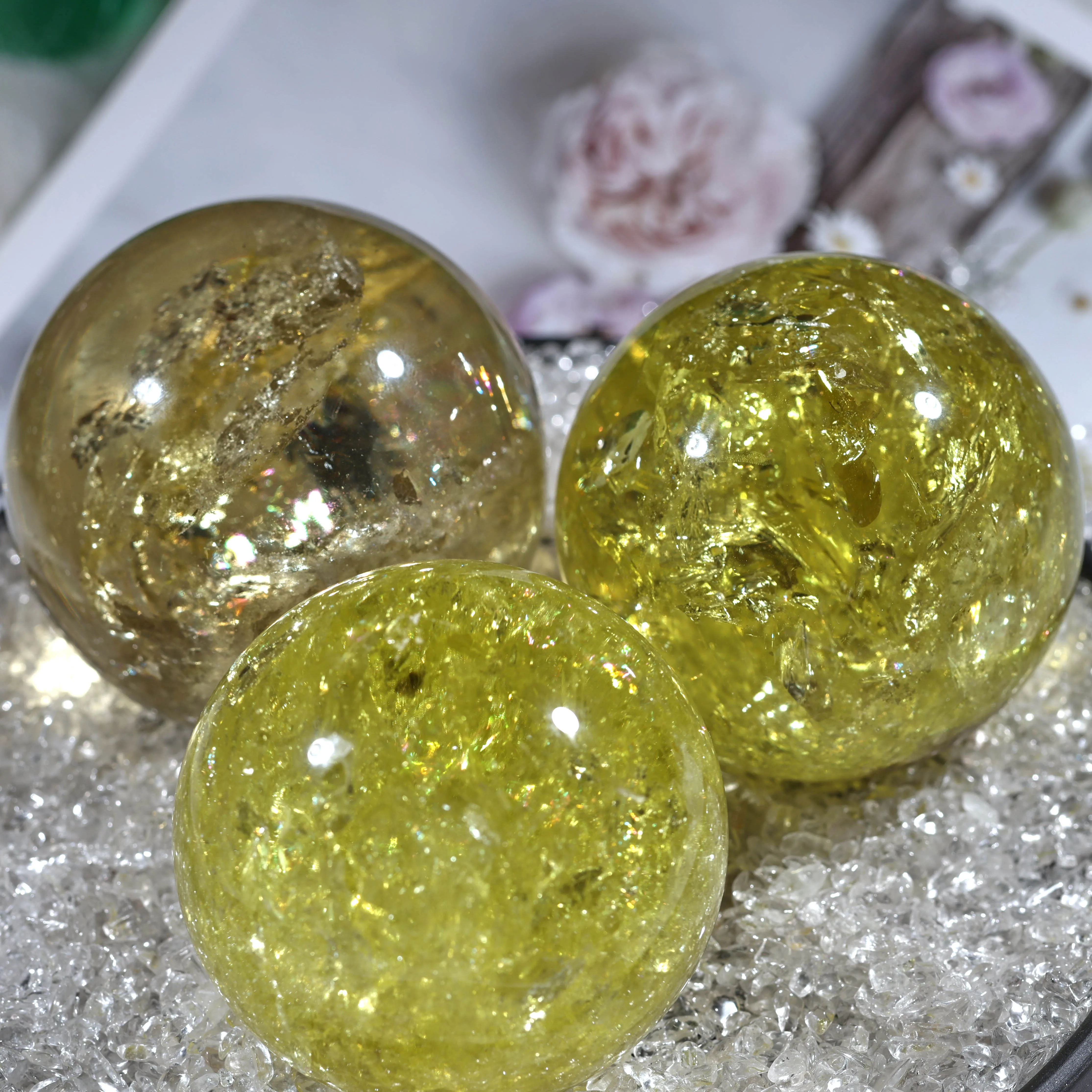 Wholesale magic natural yellow quartz rock citrine healing crystal sphere ball