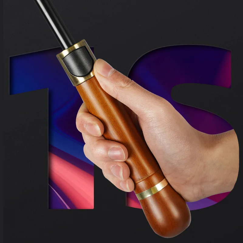 Umbrella Factory Solid Wooden Handle 8K Straight Sticks Fiberglass Shaft Umbrella Custom Automatic Umbrella For Adult