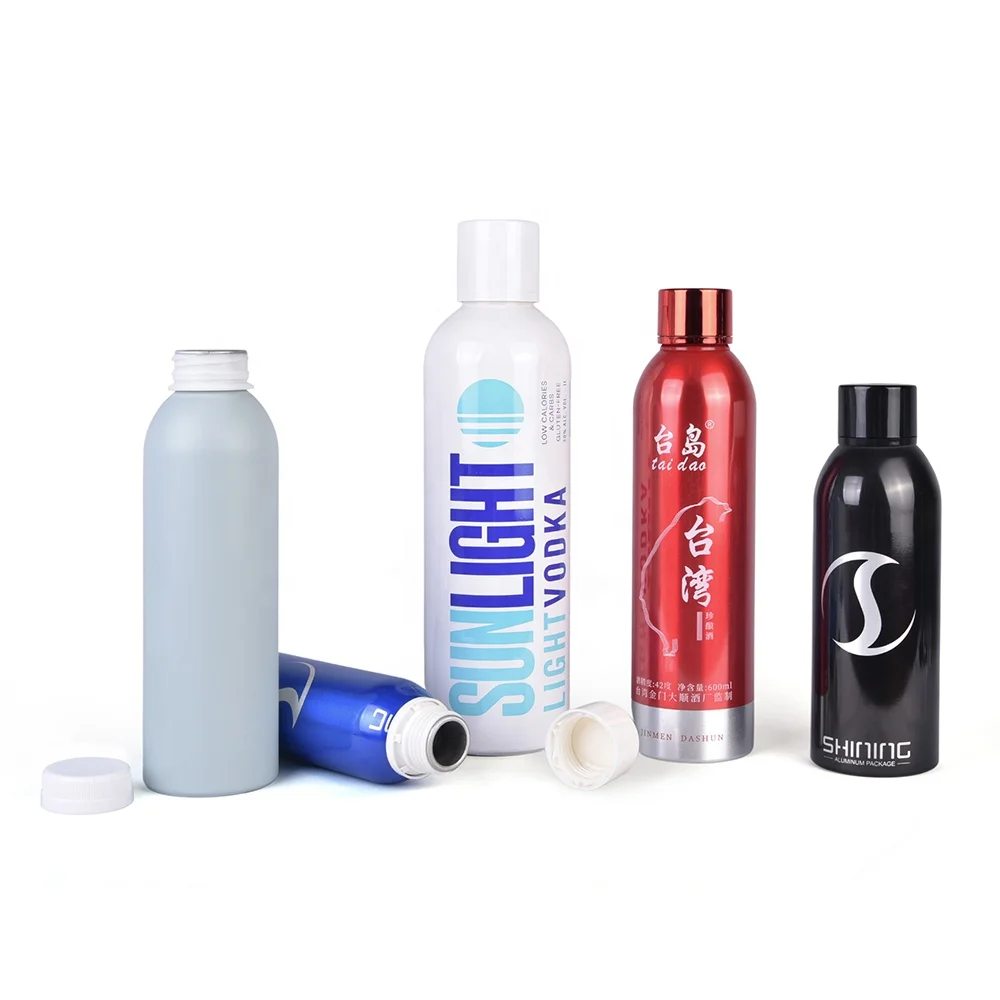 Wholesale Custom Printing 450ml 500ml 600ml 750ml Aluminum Bottle With Cap For Vodka Brandy with Plastic Tamper Evident Cap