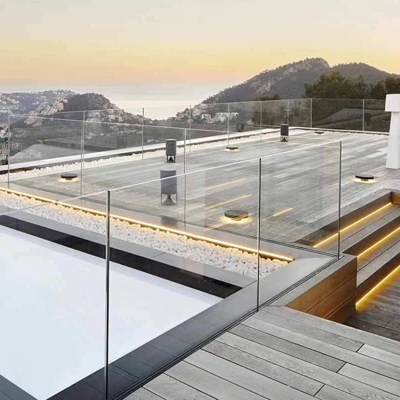 Hihaus алюминиевые u-образные наружные перила из закаленного стекла балюстрады и