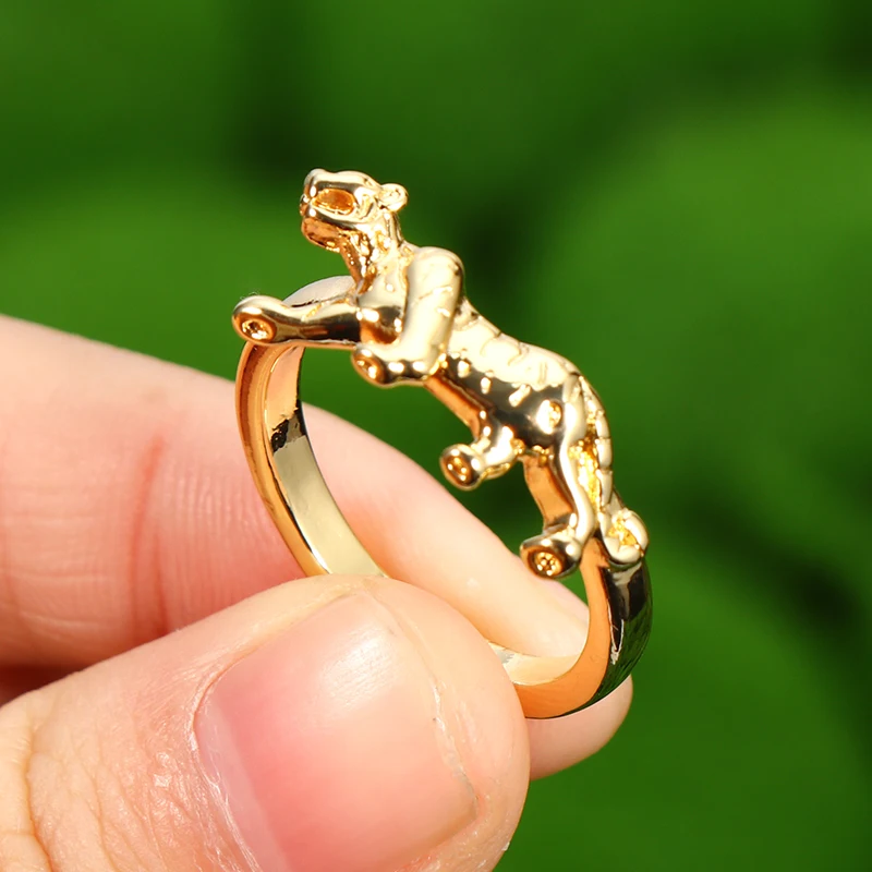 Real 18k Gold Plated Crystal CZ Animal Leopard Open Rings Adjustable Micro Pave Cubic Zirconia Cheetah Finger Ring for men