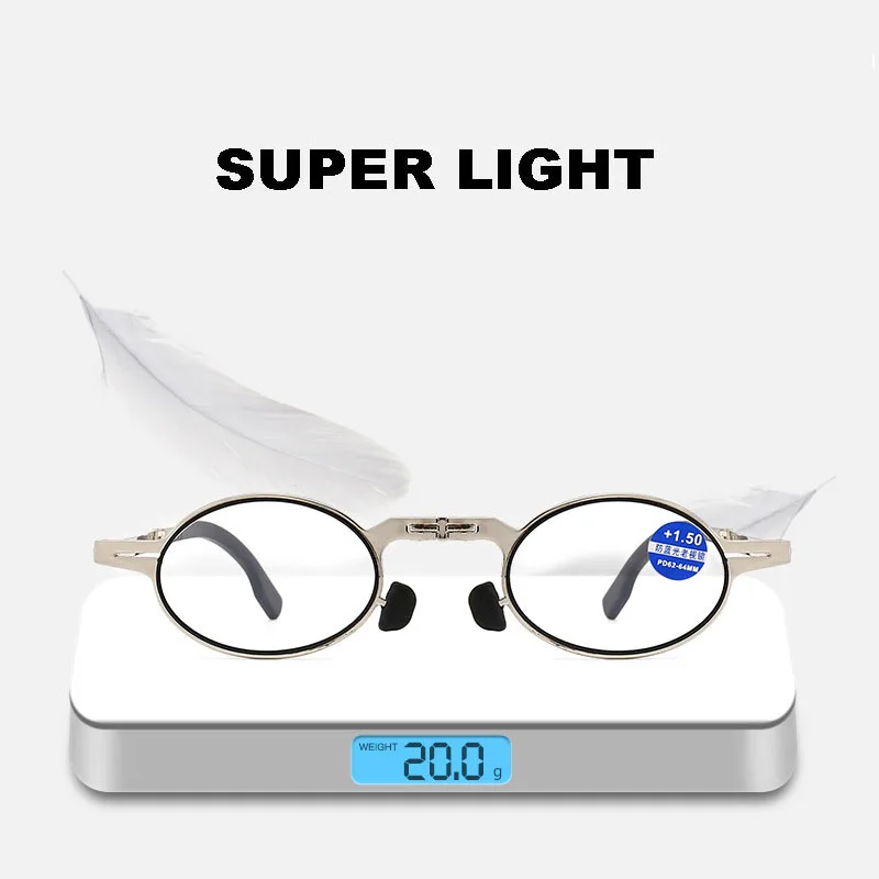 2023 New Mini Folding Metal Reading Glasses Ultra Light Anti Blue Light Presbyopia Glasses for Stick Mobile Phone Portable