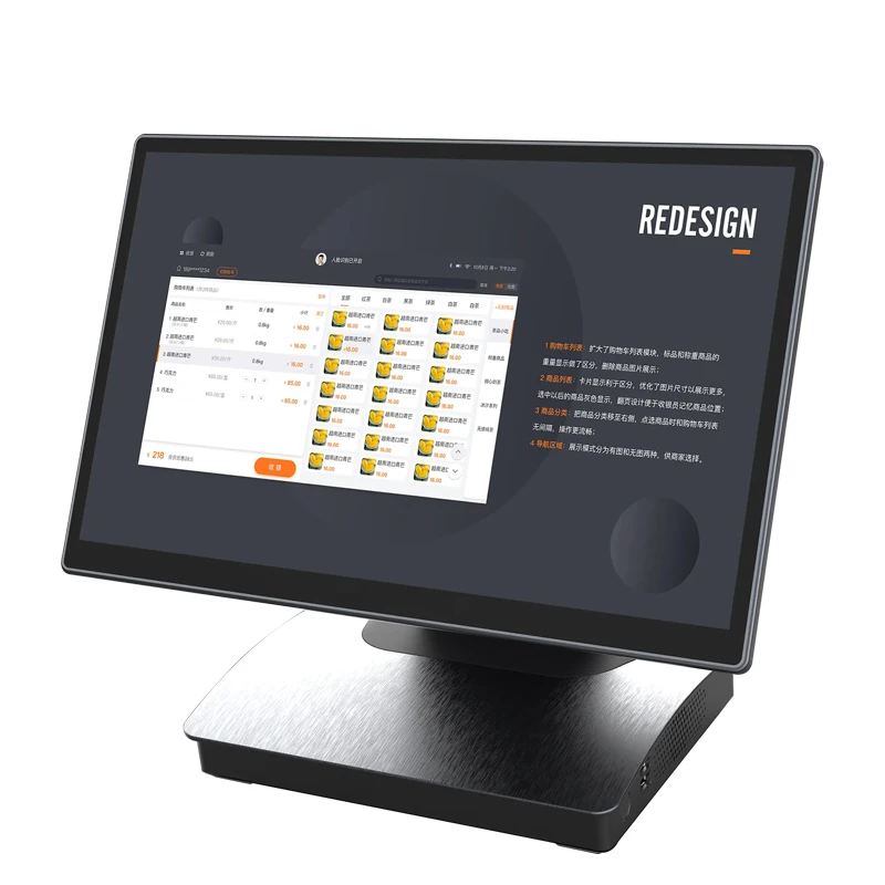 Full Aluminum Design Touch Screen 15.6 inch Widescreen True Flat All in One POS System Waterproof POS Terminal Cash Register