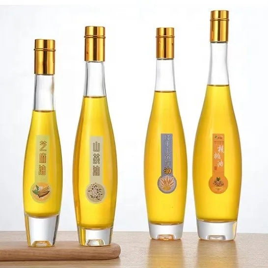 fancy clear round kitchen glass olive oil bottle small glass bottles for oils with golden lids