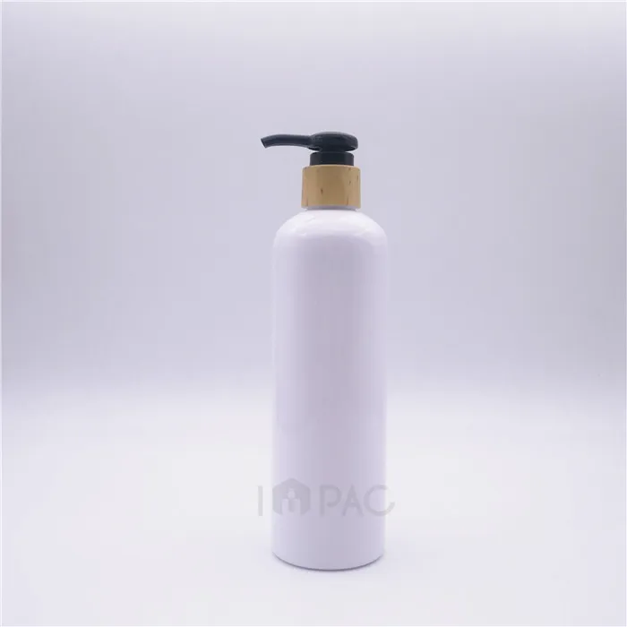 white cosmo round 24/410 shampoo bottles 300 ml with wooden printing pump