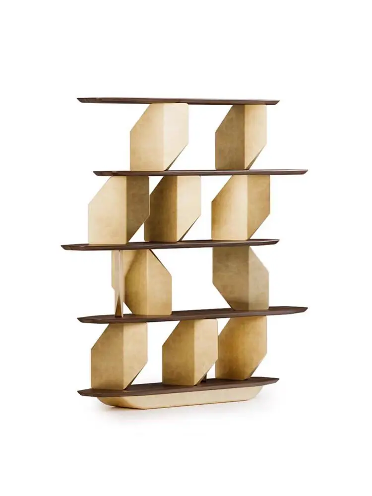 Italian designer high-end bookshelf light luxury style solid wood lacquered bookcase neoclassical study floor shelf