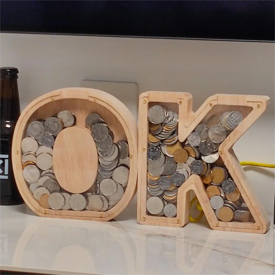 Hot Sale Piggy Money Safe Coin Bank Wood letter piggy bank money boxes Wooden Piggy Bank