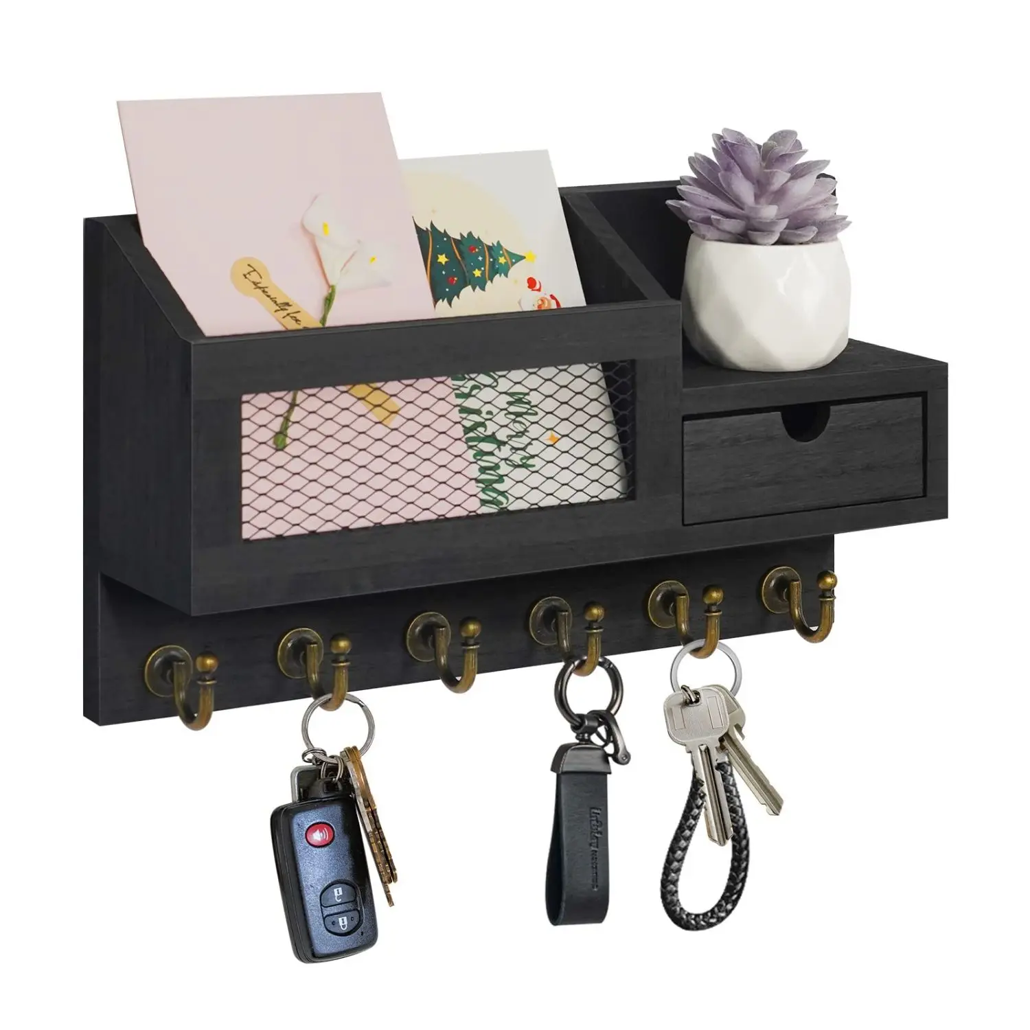 New Arrival Wooden Bamboo Wall Mount Mail Organizer With Shelf Multi-Style Portable Bamboo Key Holder Rack for Home Entryway