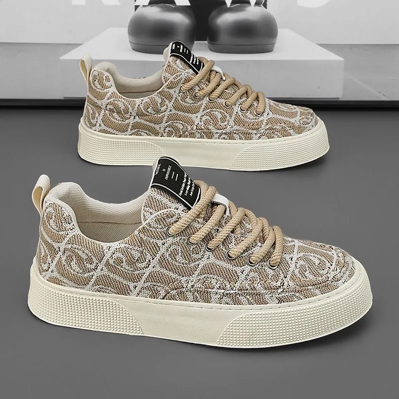 Canvas Shoes Mens Low Top Summer 2024 New Item Niche Low Top Printed Board Shoes Thick Soled Sports And Leisure Trendy Shoes
