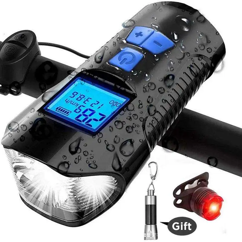 Inbike 3 in 1 Bicycle Led Lights Alarm Belling Waterproof USB Front and Rear Rechargeable Bike Light with Speedometer