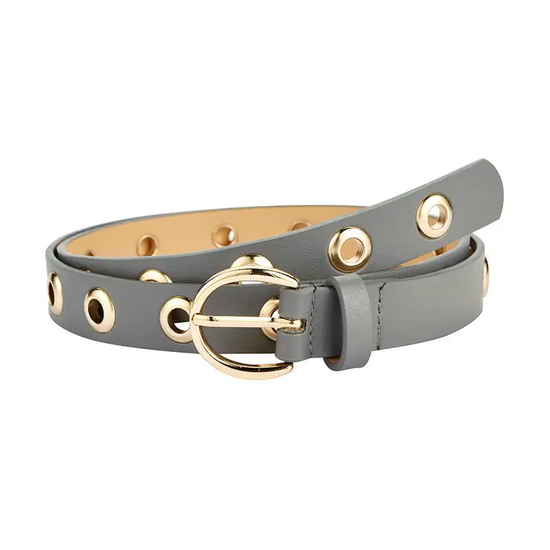 Women Casual Punk Red White Camel Brown Alloy Eyelets Pu Leather Belt For Women Female
