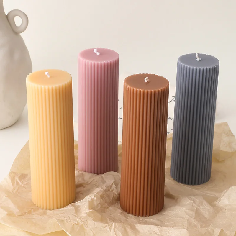DGC Colorful Vertical Lines Pillar Household Ribbed Candles Custom Twisted Taper Weeding Appointment Dinner Scented Candle