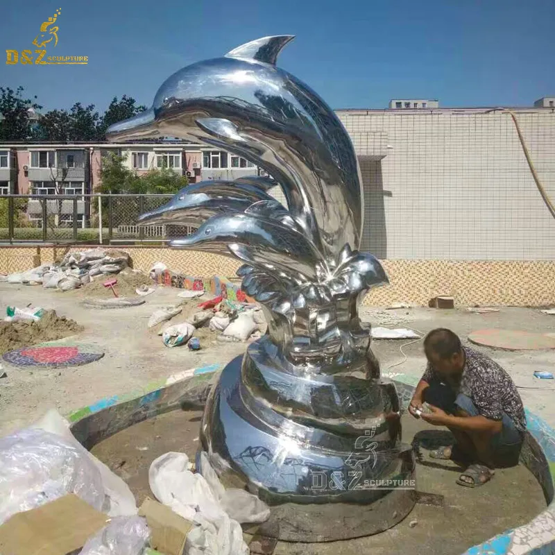 Top outdoor animal dolphin stainless steel sculpture large metal sculpture for decoration