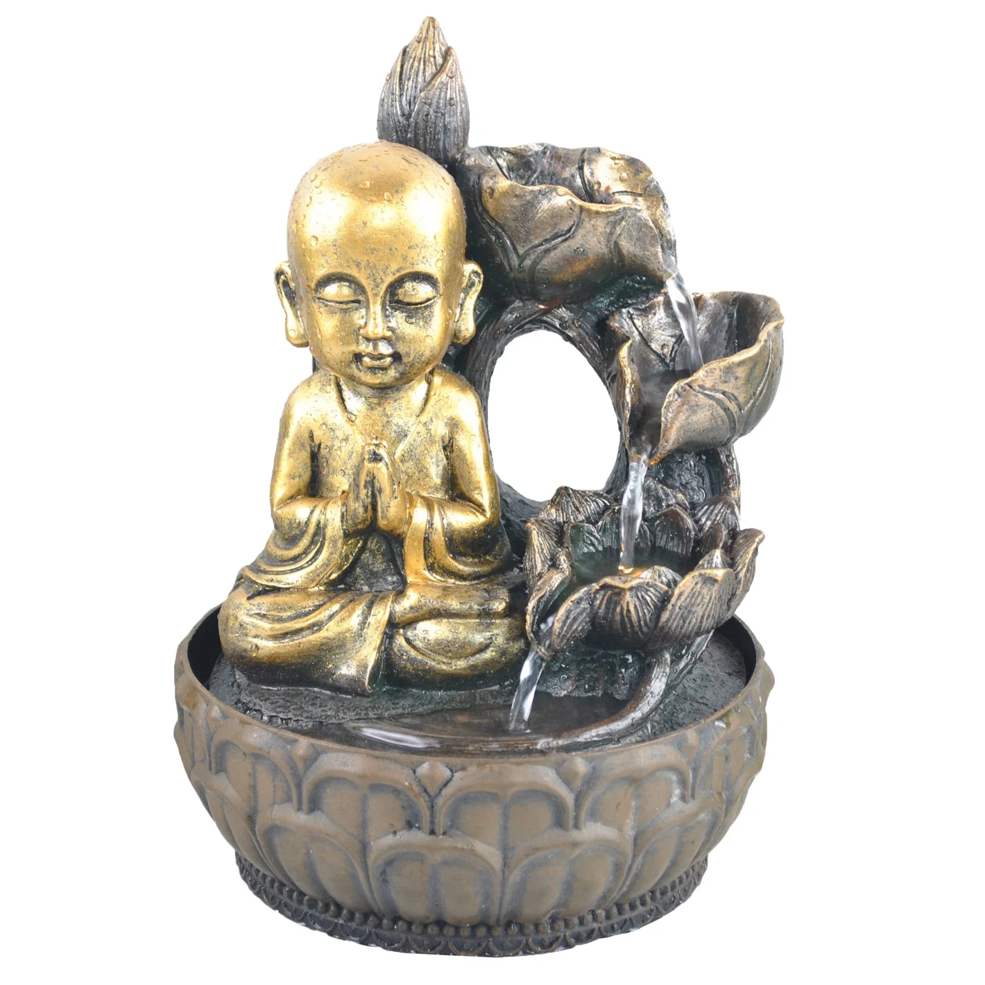 Buddha Water Fountain Fengshui Zen Waterfall Decor with Led Light Relaxing Decorative Piece for Home Decor