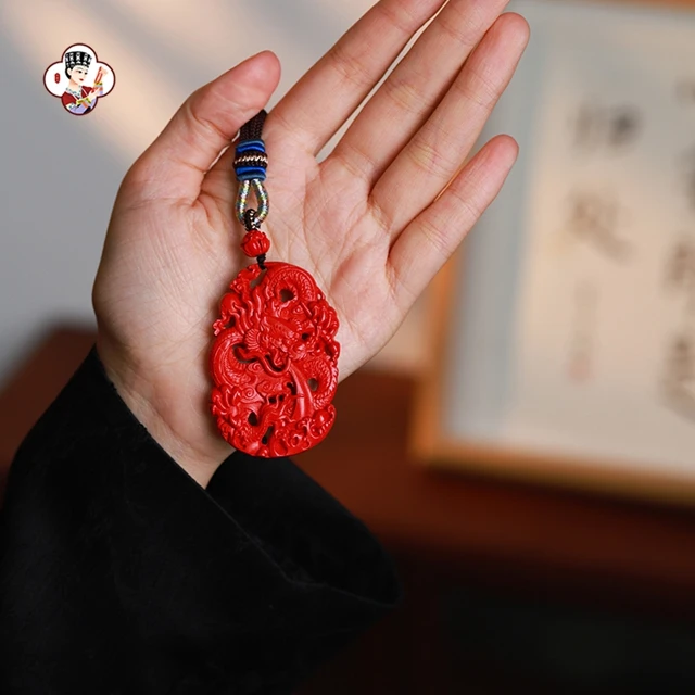 Women Jewellery Necklace Double-Sided Carved Dragon Shaped Pendant Necklace High Quality Red Ruby Costume Necklace Jewelry