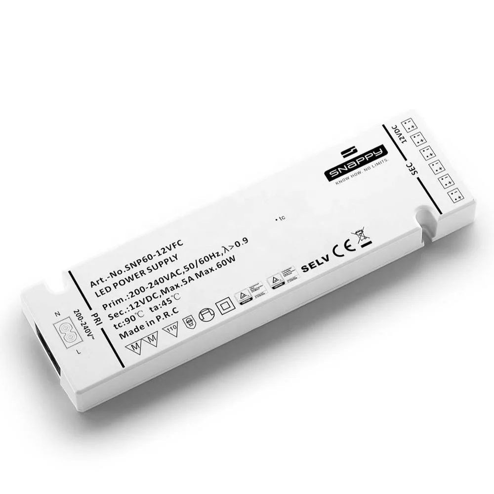 SNP60-12VFC Input 200-240VAC 60W 12V/24V IP20 plastic case constant voltage super slim SNAPPY built in connector LED Driver