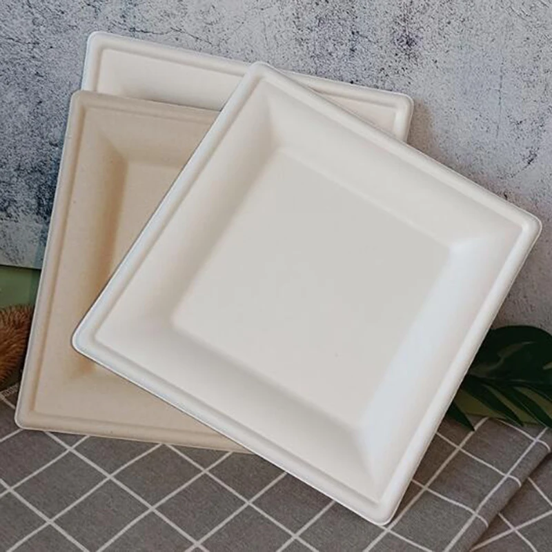 Eco Wholesale cheap food bagasse container disposable biodegradable sugar cane bagasse square plate