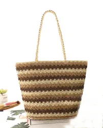 Niyang factory wholesale hot sale design handmade woven knitted stripe color for women fashion women paper straw tote bag