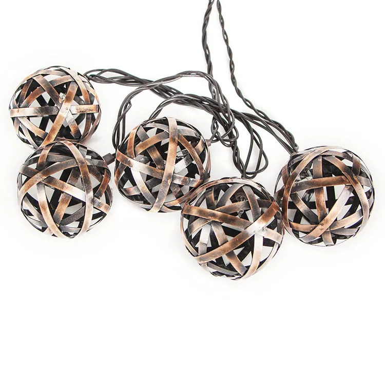 Warm White LED Waterproof Crazy Wave Solar Metal Ball String Light Outdoor