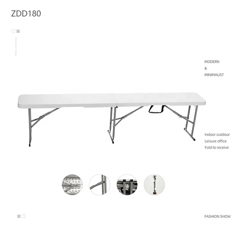 Wholesale 6ft Portable Picnics Chair Fold in Half White Plastic Bench Outdoor Rectangular White Folding Bench