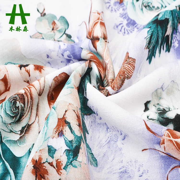 Mulinsen Textile Plain Dyed Woven Bamboo Imitation Digital 30s Rayon Viscose Challis Fabric