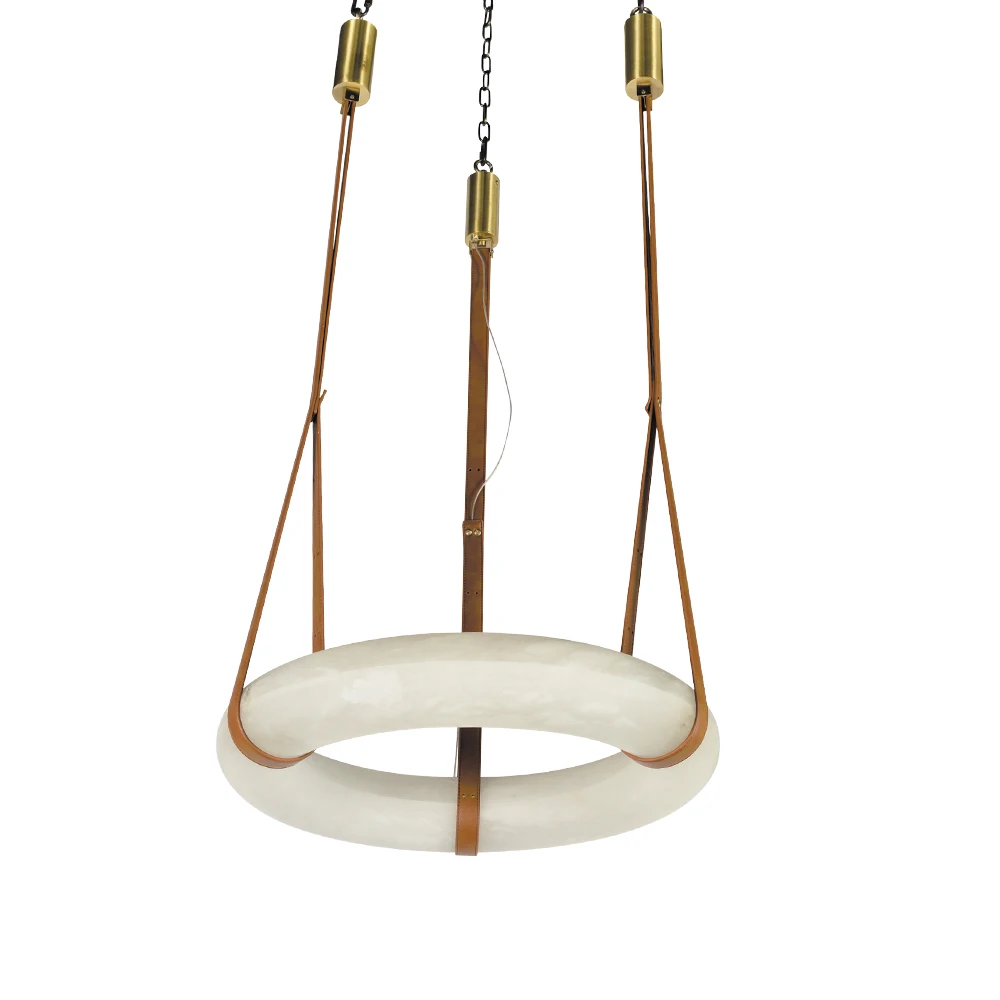 Nordic circle ring office living room decorative lights brass white round marble led pendant light