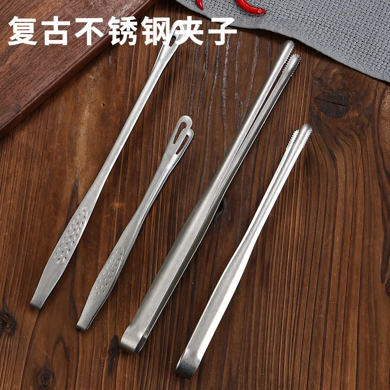 Hot Sale Korean BBQ Tongs Baking Bread Cake Ice Food Tongs 304 Stainless Steel Mini Grill Tongs Kitchen Utensils
