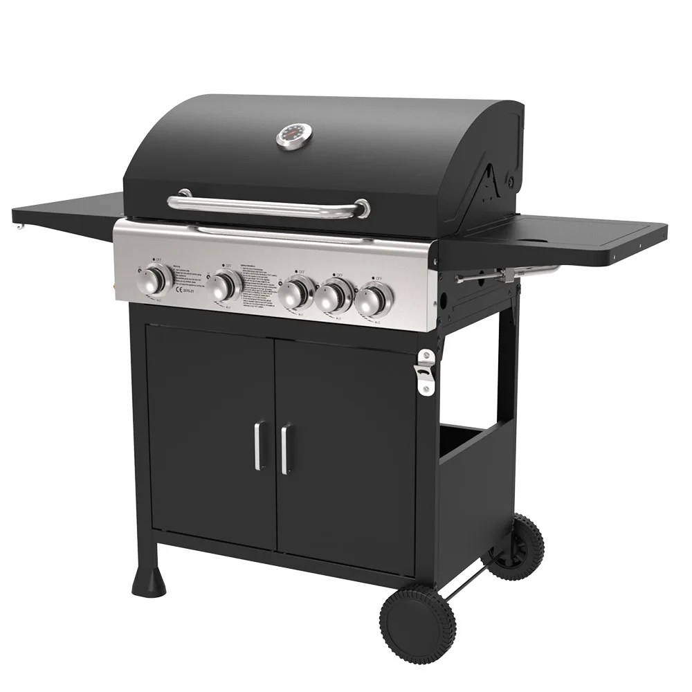 Commercial 5 Burner BBQ Gas Griddle Grill Trolley Hybrid Smokeless and Powder Coated For Barbecue