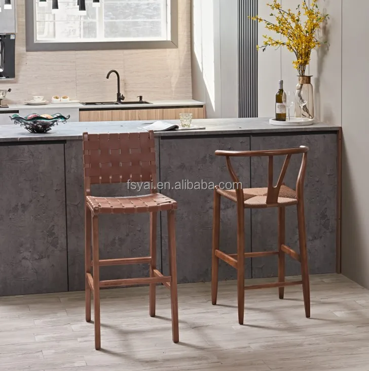 cheap modern counter height wood nordic leather home wooden bar stools with back wholesale