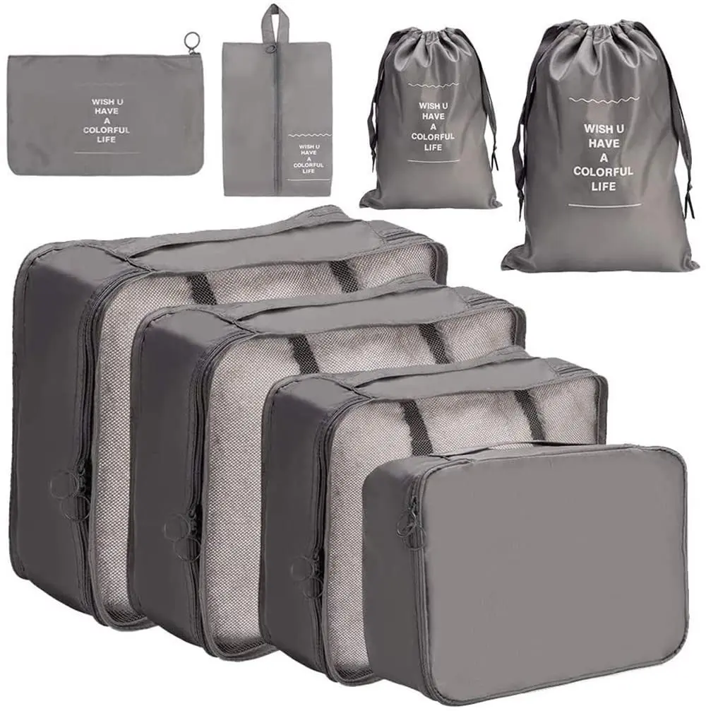 8 Pcs Factory Wholesale Travel Luggage Organizer Bags Packing Cubes Travel Bag Set With Laundry Shoe Bag