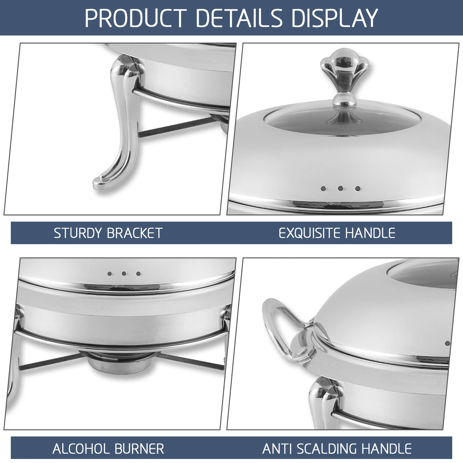 YITIAN Wholesale Hotel Buffet Food Heater Round Stainless Steel 201 Half-Painted Gold Small Chafing Dish