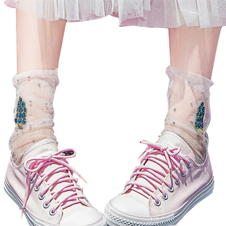 
2021 hot summer fashion breathable mesh stack socks handmade pair socks grils socks 