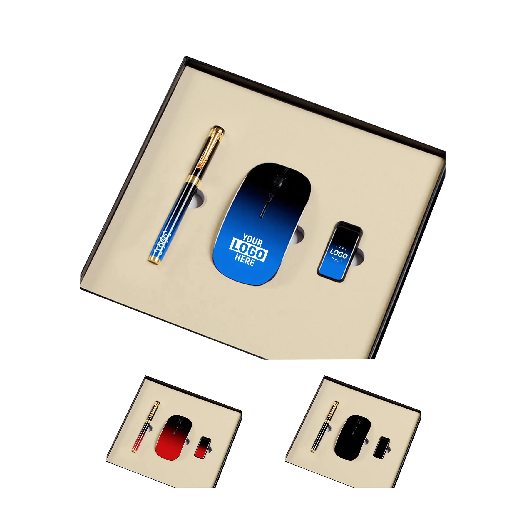 Custom Logo Wireless mouse Usb flash drive pen 3-in-1 Custom luxury promotions and business items corporate gift sets