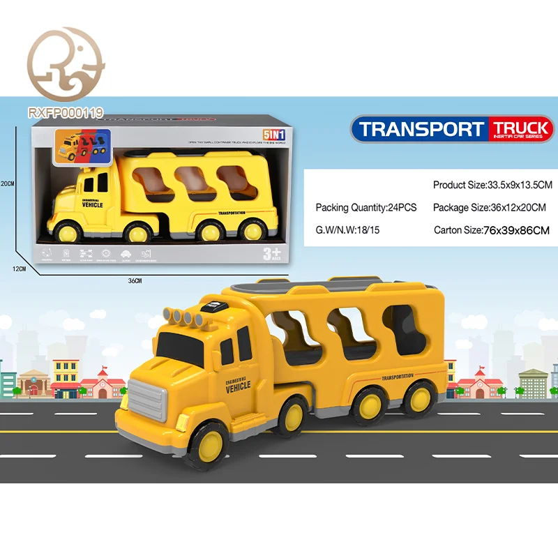 Truck Transport Diecast Toys Set Friction Power Push Go Play Vehicles Plastic Car Toys for Kids Toddlers Light & Music Effects